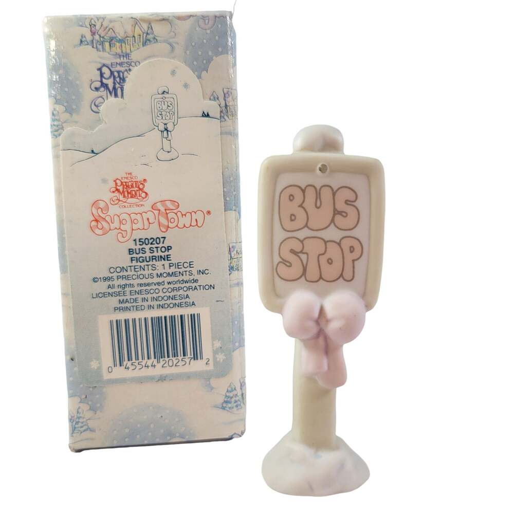 Precious Moments Sugar Town  Bus Stop Sign  Figurine Enesco 150207 1995